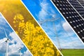 Concept of renewable energy and sustainable resources - photo collage Royalty Free Stock Photo