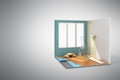 Concept of repair work isometric low poly home room renovation i