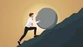 A determined businessman embodies resilience through pushing a large stone uphill. Concept Royalty Free Stock Photo