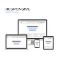 Concept Responsive Web Design. Landing page preview on gadgets screen. Flat vector illustration isolated on white