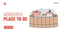 Concept Of Rest, Recovery And Health Care. Website Landing Page. Young Couple Man And Woman Sit In Jacuzzi