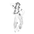 Concept of retro woman woman dancing in Hawaiian dress.