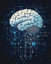 Concept risk assessment and mitigation strategies. A digital representation of a brain integrated with technology and data streams