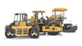 Concept road construction equipment for laying asphalt 3d rendering on white background with shadow