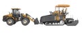 Concept road construction machinery paver construction wheeled tractor 3d rendering on white background no shadow