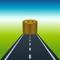 Bitcoins stack at end of road