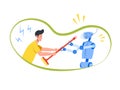 Concept robot takes people away from work. Color vector cartoon flat icon.