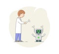 Concept Of Robotics. Man Coding And Set Robot Using Remote Control. AI And Business IOT, Chat Bot, Future Marketing Royalty Free Stock Photo