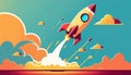 Rocket start up - The cartoon-style rocketship is playful and fun, capturing the excitement and energy - ai generated.