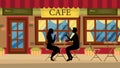 Concept Of Romantic Date. Couple In Love Man And Woman In A Urban Cafe. Characters Sitting At The Table, Talking And Royalty Free Stock Photo