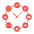 Concept of daily routine with red simple watches