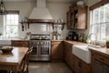 Rustic Elegance Wide Shot of a Charming Country Kitchen with Vintage Farmhouse Decor.AI Generated