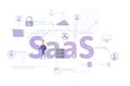 Concept of SaaS, software as a service. Cloud software on computers, mobile devices, codes, app server and database Royalty Free Stock Photo