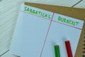Concept of Sabbatical and Burnout write on sticky notes isolated on Wooden Table