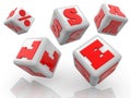 Concept of sale on rolling toy cubes in white and red Royalty Free Stock Photo