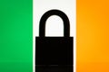 Flag of Ireland with closed lock on the foreground