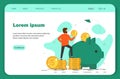 Concept of saving money. Mini business people bring money in a giant piggy bank. Flat design, vector illustration Royalty Free Stock Photo