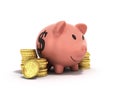 Concept of savings money pig dollar coins 3d render on white