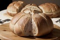 Savory Delights Mouthwatering Roast with Freshly Baked Bread.AI Generated