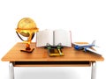 Concept school and education geography globe desk 3d render on w Royalty Free Stock Photo