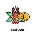 Concept of Seafood icon, flat line design vector illustration