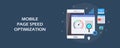 Mobile page speed optimization, search engine optimization, mobile seo concept. Flat design vector banner. Royalty Free Stock Photo