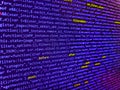 Concept of security, programming and hacking, deep decryption and encryption. Javascript code in bracket software. Computer script Royalty Free Stock Photo