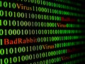 Concept of security and virus and Bad Rabbit Ransomware. Red text of Bad Rabbit and green binary code