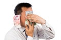 Concept of see, speak, hear no evil with money Royalty Free Stock Photo