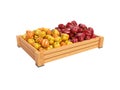 Concept sell set of yellow and red sweet peppers in wooden box rear render on white background no shadow