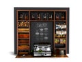 The concept of selling coffee and tea for visitors on 3d rendering shelf not against white background with shadow