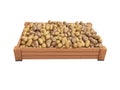 Concept selling ripe varietal potatoes in wooden box rear render on white background no shadow