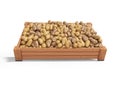 Concept selling ripe varietal potatoes in wooden box rear render on white background with shadow