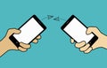 Concept, send messages with smart phone. Illustration of hand wi