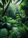 Serene Tropical Paradise Vibrant Green Palm Forest.AI Generated