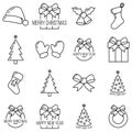 Concept set of christmas 16 icon, outline style, happy new year and merry christmas flat vector illustration, isolated on white, Royalty Free Stock Photo