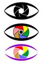 Concept set icon eyes as camera with colorful shutter