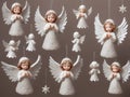 A Set Of Twelve White Angel Ornaments Hanging From The Collection. Generative AI