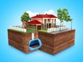 Concept of Sewerage in a private house 3d render on blue