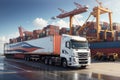 Concept ship in port import-export commercial logistic background, Port logistics