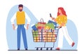 Concept of shopping addiction, female shopaholic buys lot of unnecessary things spending all money of man. Family