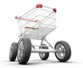 Concept shopping cart with car wheels Royalty Free Stock Photo