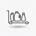 Concept of shopping: trolley with detergent,washing powder,sponge and other goods for cleaning on lbackground. Vector flat Royalty Free Stock Photo