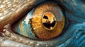 Concept shot. Close up of a marine creature\'s eye, animal or fish, reflecting an oil refinery, polluting and poisoning water Royalty Free Stock Photo