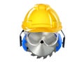 Concept shot of a worker\'s head made of tools and protective gear Royalty Free Stock Photo