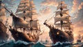 Silhouettes of Adventure Pirate Ship s Rigging on Talk Like a Pirate Day.AI Generated