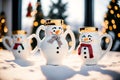 Sip in Winter Wonderland with Charming Snowman Shaped Mugs for Hot Beverages.AI Generated