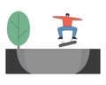 Concept Of Skateboard Ride, Sports Activity. Teenager Skateboarder Is Riding Skateboard. Skateboarding Boy