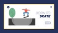 Concept Of Skateboard Ride. Website Landing Page. Teenager Is Riding Skateboard. Skateboarding Boy is Making Stunts