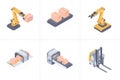 Set of smart warehouse devices isometric illustration